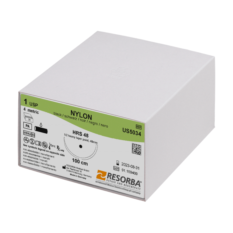 Нейлон моно USP 8-0 чорний, довжина 15 см, колюча голка 6 мм, 3/8 кола